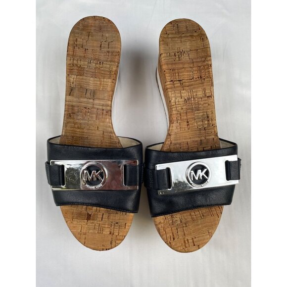Michael Kors Women's Black Leather Logo Shoes/Sandals Heels 2.5" Sz 7 SKU 4340 - Picture 1 of 7